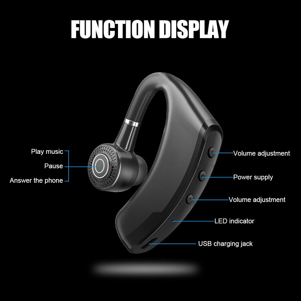 V9 Bluetooth 5.2 Гарнитура Беспроводные деловые наушники с цифровым дисплеем Наушники-крючки с одним ухом Hi-Fi Стерео Спортивные наушники-вкладыши с микрофоном