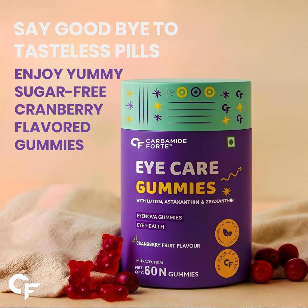 Carbamide Forte Eye Supplement Gummies 60 Pack | Lutein Zeaxanthin Astaxanthin Veg DHA for Clear Vision
