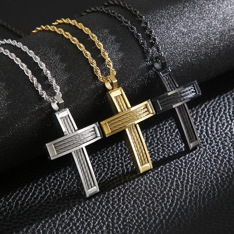 Fashion Cross Pendant Necklace For Men Prayer Stainless Steel Dubai Crux Chain Choker Christ Jewellry