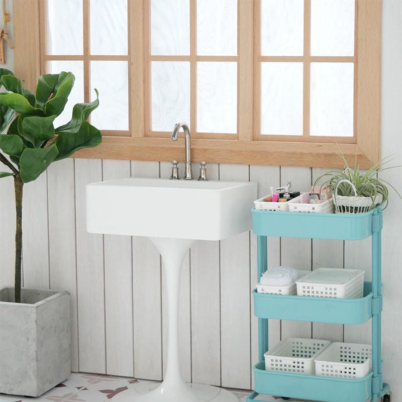 1:6 Dollhouse Miniature Kitchen Sink Lavatory Wash Basin Water Faucet Bathroom Kitchen Furniture Model Diy Decor Toy Accessories