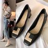 Square Toe Single Shoes Women's Thick Heel Not Tired Feet Work Shoes Autumn Mid-heel Women's PU Leather Shoes