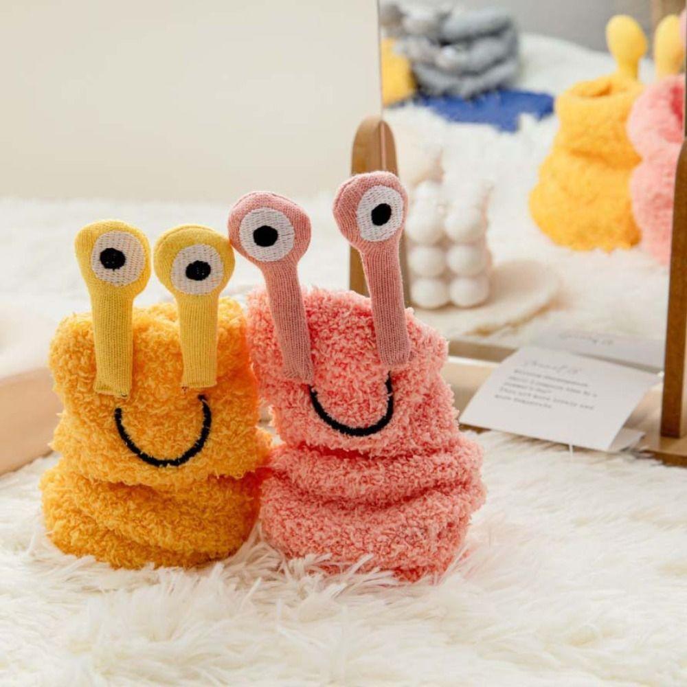 Cartoon Funny Tube Socks 3D Eyes Furry Plush Sock Kawaii Coral Fleece Socks  Girls