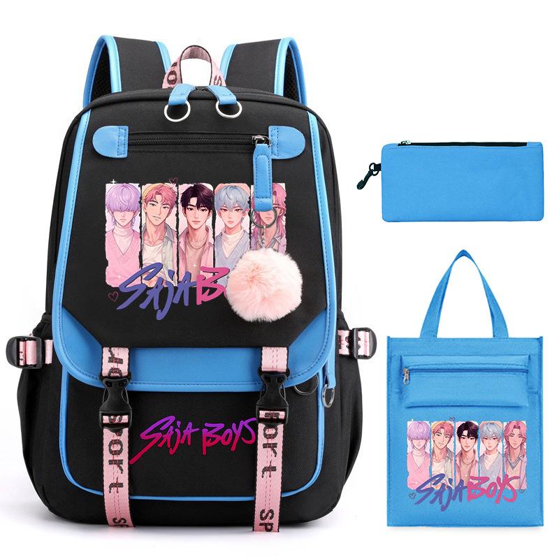 K-Pop Anime Cartoon Printed Student Casual Backpack Trend Tote Bag Pencil Case Set