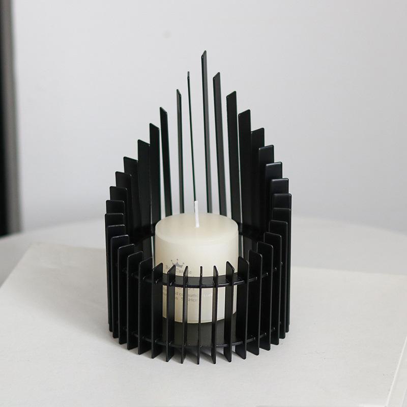 Minimalist Candlestick Ornaments European Style Creative Light Luxury Metal Grille Art Candle Holder Model Room Soft Decoration Furnishings