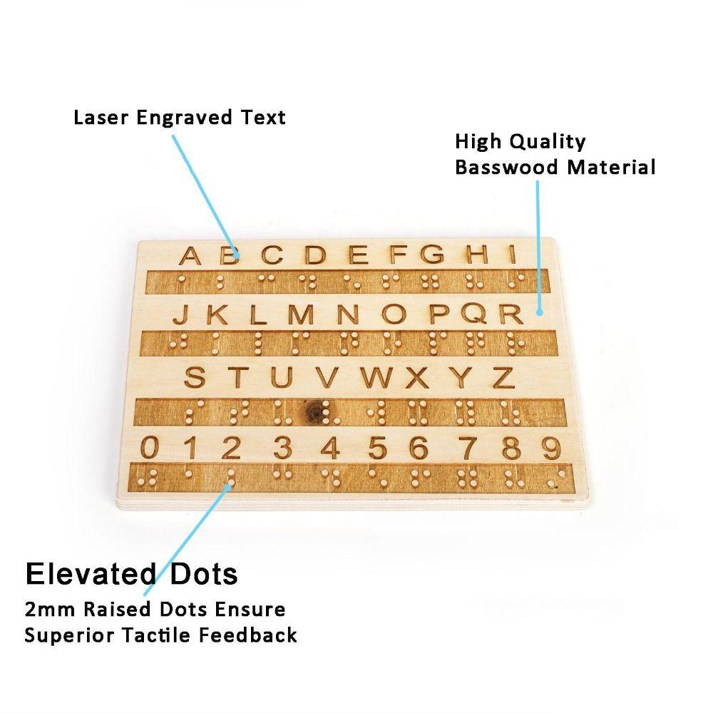 Thickened Braille Alphabet Board Wooden Tactile Letter Number Panel Blind Children Learning