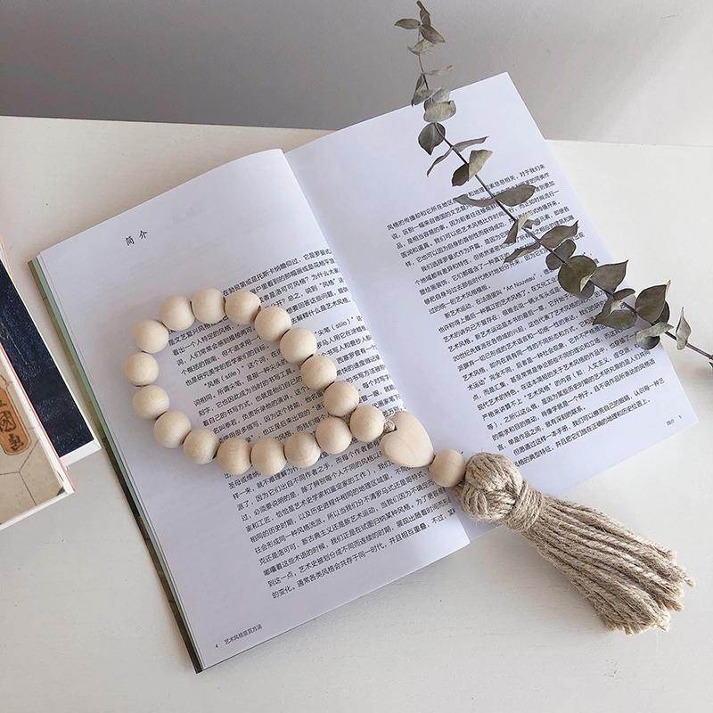 1 шт., цветная деревянная бусина для фермерского дома, настенная подвеска из пеньковой веревки с кисточками, бисер