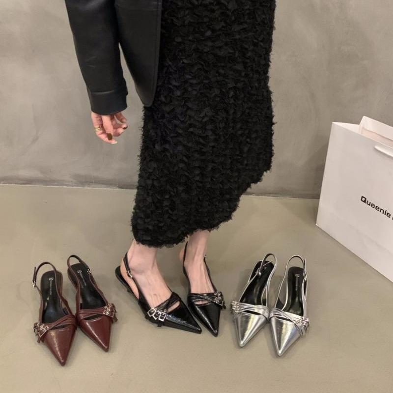 Туфли-лодочки с острым носком на мелком каблуке, женская обувь на каблуке, женские модные туфли с босоножками, новые туфли на среднем каблуке для женщин, обувь-мюли