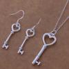 Европейская и американская мода Набор ожерелья и серег 'Сердце-ключ' из стерлингового серебра 925 пробы.