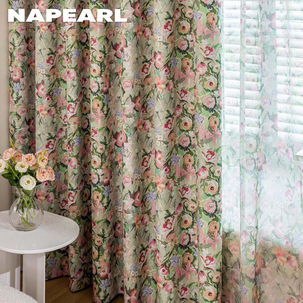 1PC NAPEARL European Pastoral Style Oil Painting Rose Print Curtain Full Blackout Curtains for Bedroom Living Room Balcony Window for Home Decor