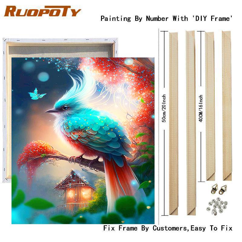 Frame Bird Painting By Numbers For Adults Kits Colorful Animals Drawing Coloring By Numbers Starter Kit For Home Decors 40x50cm