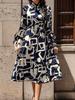 Women's Geometric Printed Long-sleeved Dress