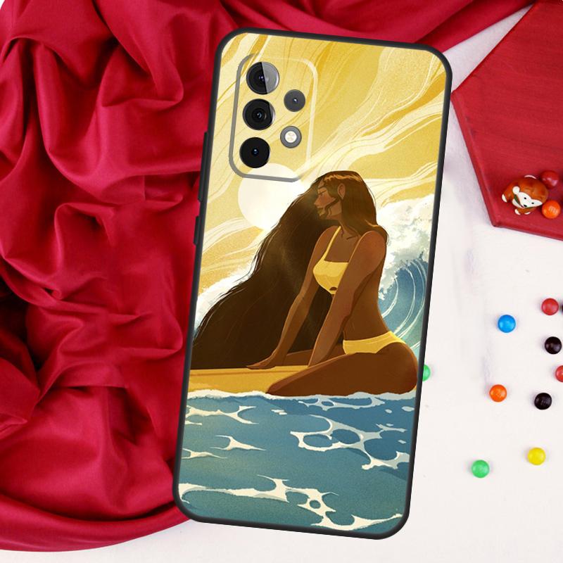 Чехол для Samsung Galaxy A56 A36 A26 A16 A05 A06 A22 A32 A52 A54 A34 A14 A55 A15 A53 A33 A35 с изображением доски для серфинга, серфинга, девушки-серфера