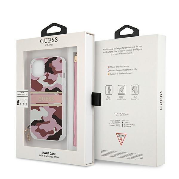 Etui do iPhone 13 mini Guess Różowe Moro z Paskiem Kamuflaż