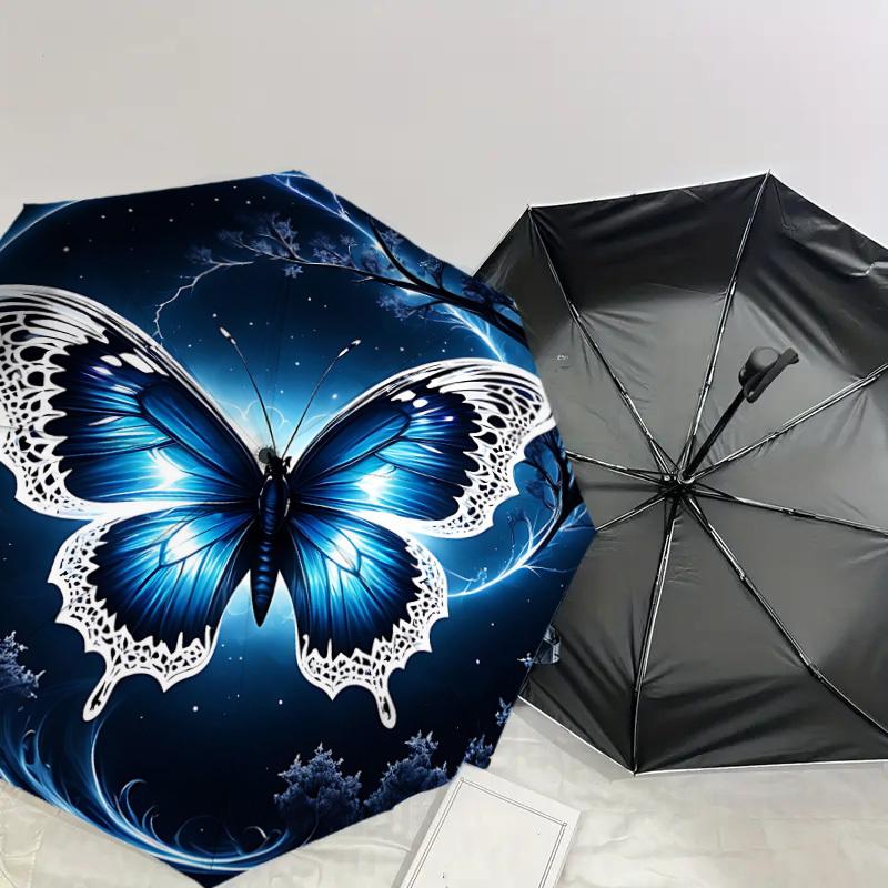 1PC Butterfly Night Automatic Open/Close Umbrella with Windproof, 8-Rib Sturdy Canopy, Durable Ribs, Fashionable Design, Outdoor Accessory, Fun Prin,