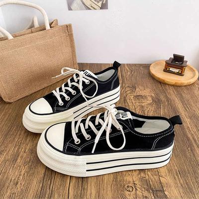 Дофаминовые парусиновые туфли женские тонкие весенне-осенние новые нишевые на толстой подошве увеличивающие рост туфли на платформе детские универсальные