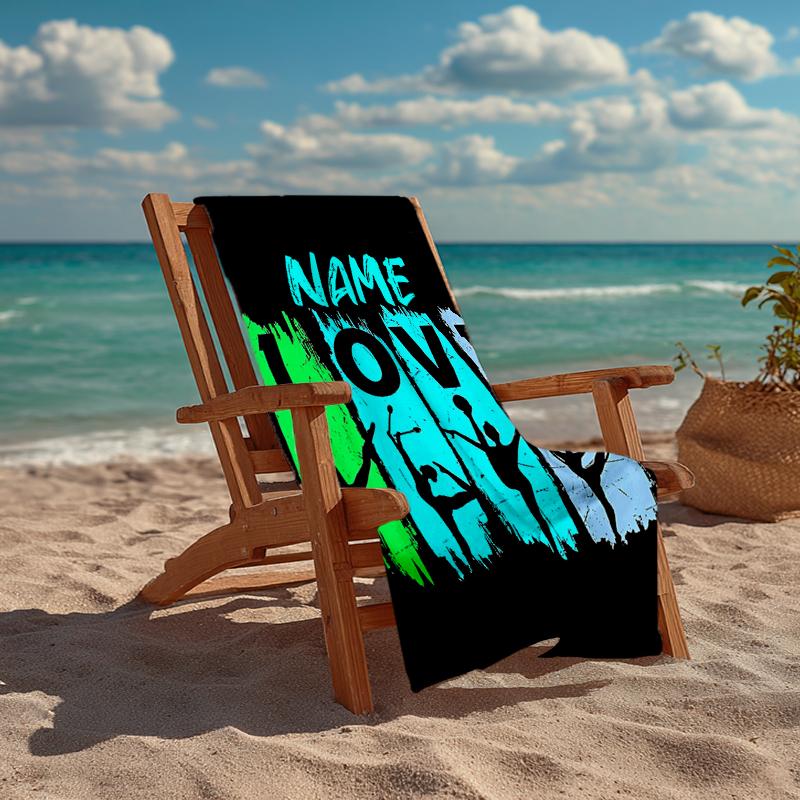 Custom Name Ultra-Soft Beach Towel with gymnastics Theme,Ideal for Pool - Camping, Diving - Perfect Travel Essential, Vibrant Beach Towel.