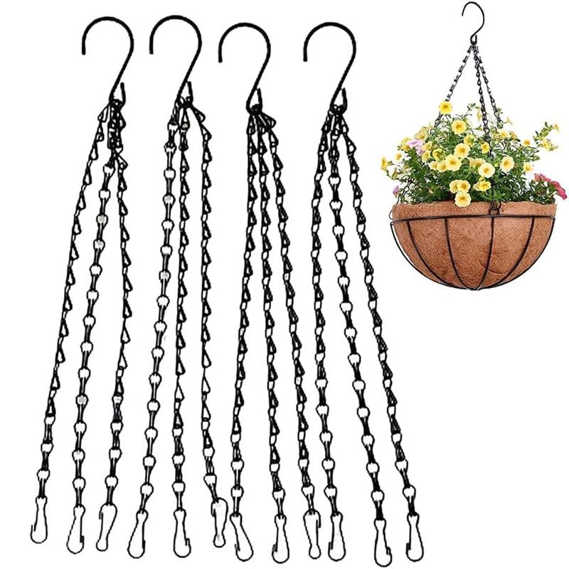 4pcs Hanging Basket Chains 14" Black Hooks Flower Pot Chain Replacement Plant Hangers