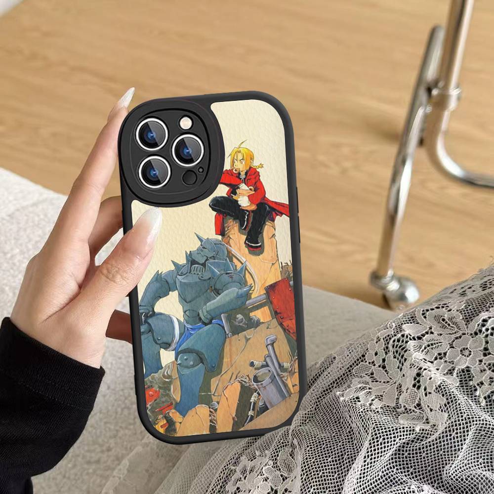 Anime F-Fullmetal A-Alchemist Leather Phone Case For IPhone 16 15 14 13 12 11 Pro Max Plus Shockproof Cover