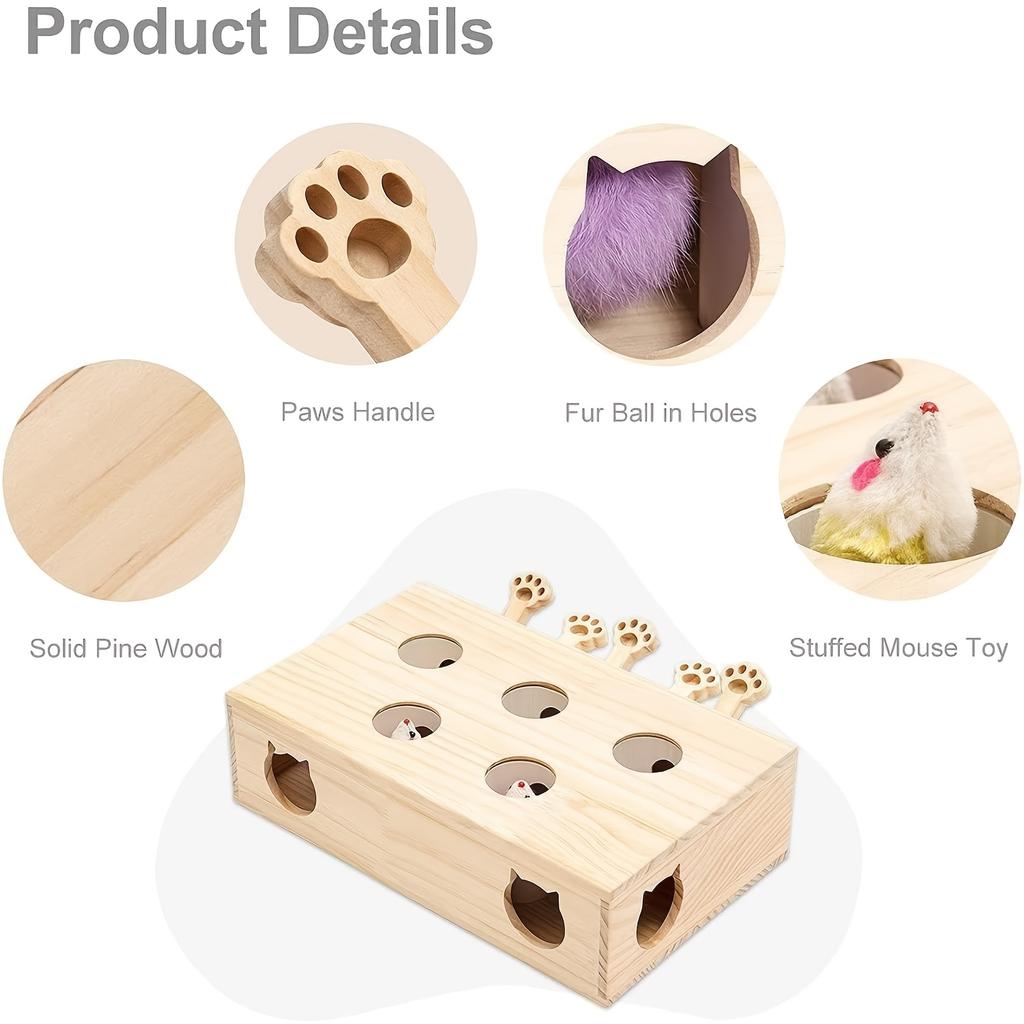 Cat Toys Interactive Whack-a-mole Solid Wood Toys for Indoor Cats Kitten Catch Mice Game Self Entertainment Cat Supplies