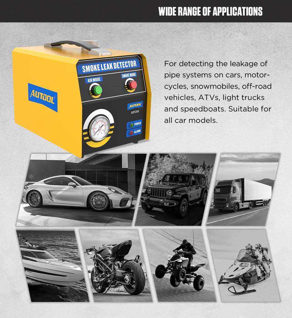 Автомобильный дымогенератор, анализатор утечек труб, AUTOOL SDT205, система EVAP, инструмент для диагностики утечки дыма