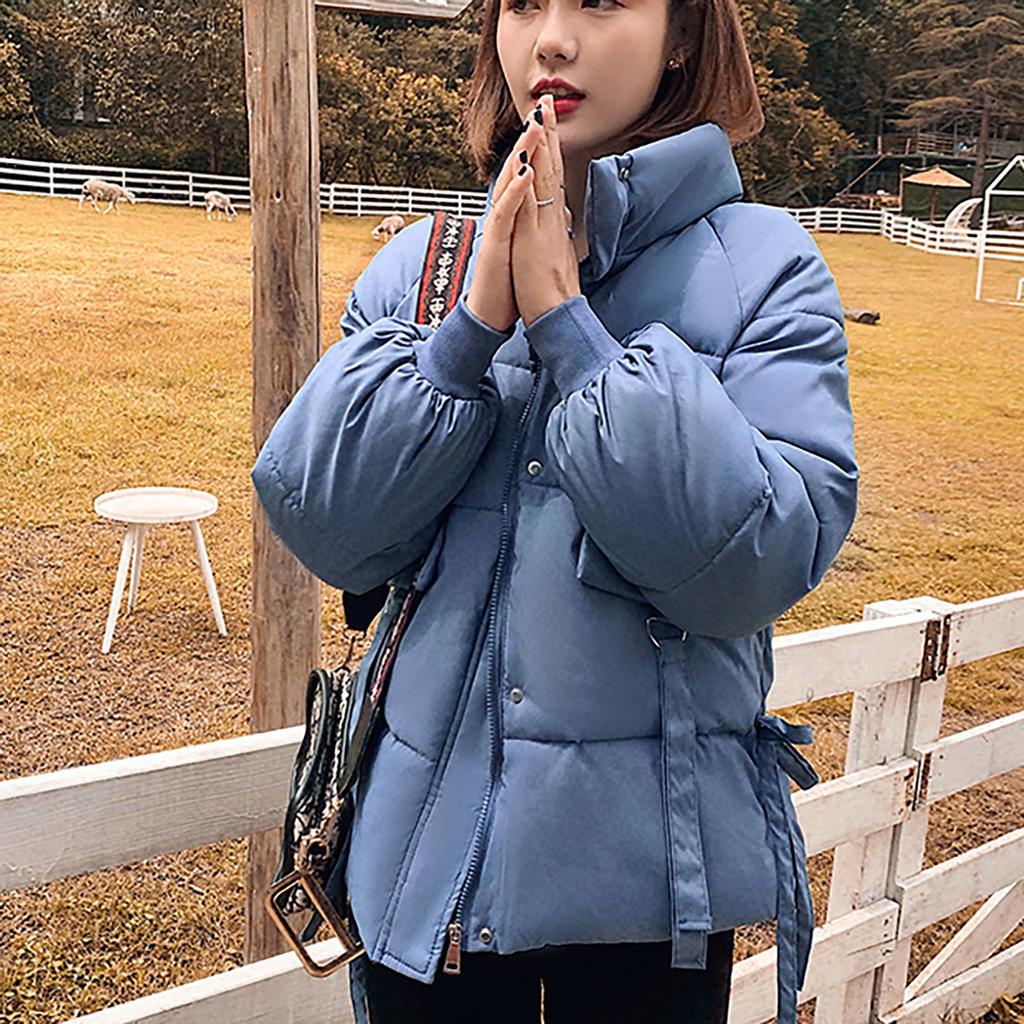 Women Fashion Long Sleeve Bread Jacket Solid Color Cotton Coat Jacket Overcoat