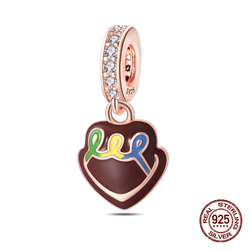 Real 925 Sterling Silver Chocolate Pizza Cake Fries Food Charms Beads Fit 925 Original Bracelets DIY Cute Jewelry Gifts