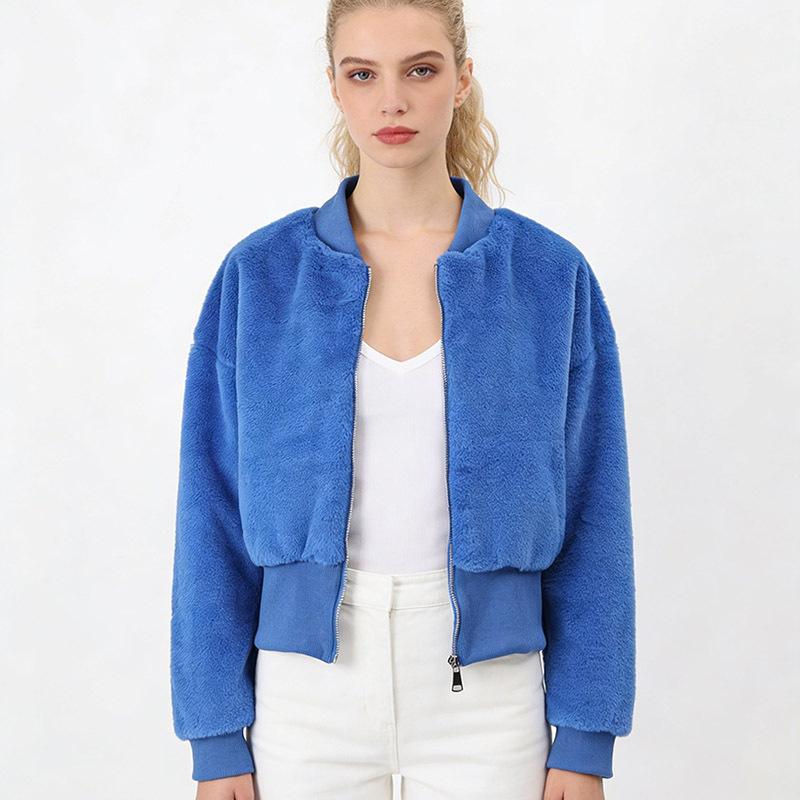2026 new European and American cardigan imitation fur jacket autumn and winter thickened warm zipper short plush slim commute