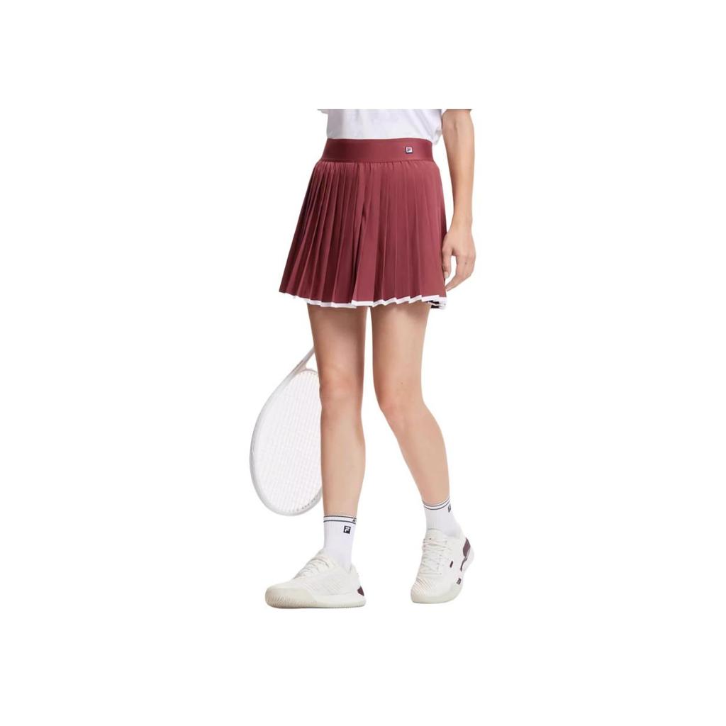 Fila SS24 Однотонная дышащая юбка средней посадки с трусиками, плиссированная теннисная тканая повседневная юбка, женские юбки, винно-красный A11W423303FWI