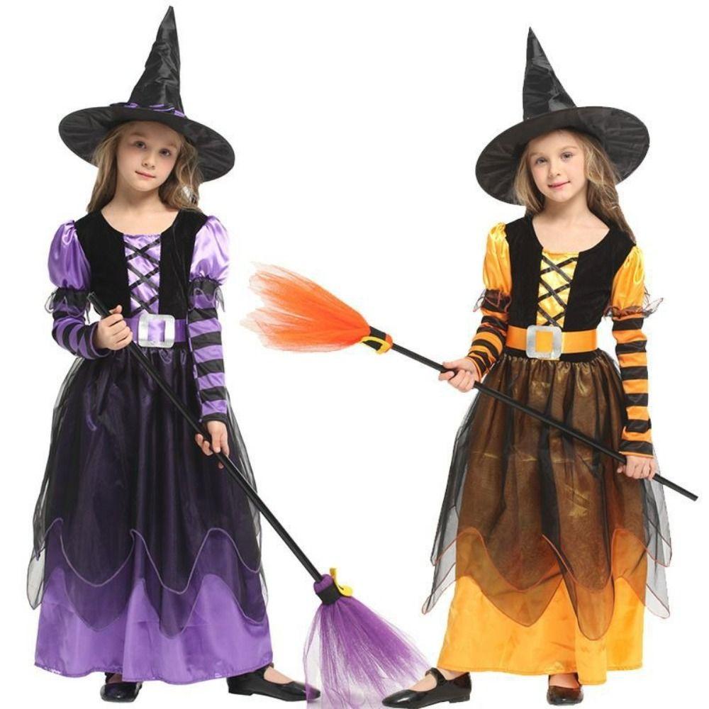 With Hat Witch Costume Dress Makeup Ball Kids Cosplay Dress Halloween Costume Clothes For Toddlers