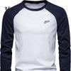 Long Sleeve Elastic Cuffs Top Men Raglan T-shirt O-Neck Patchwork Color Pullover Tops Loose Fit Breathable Casual Tees