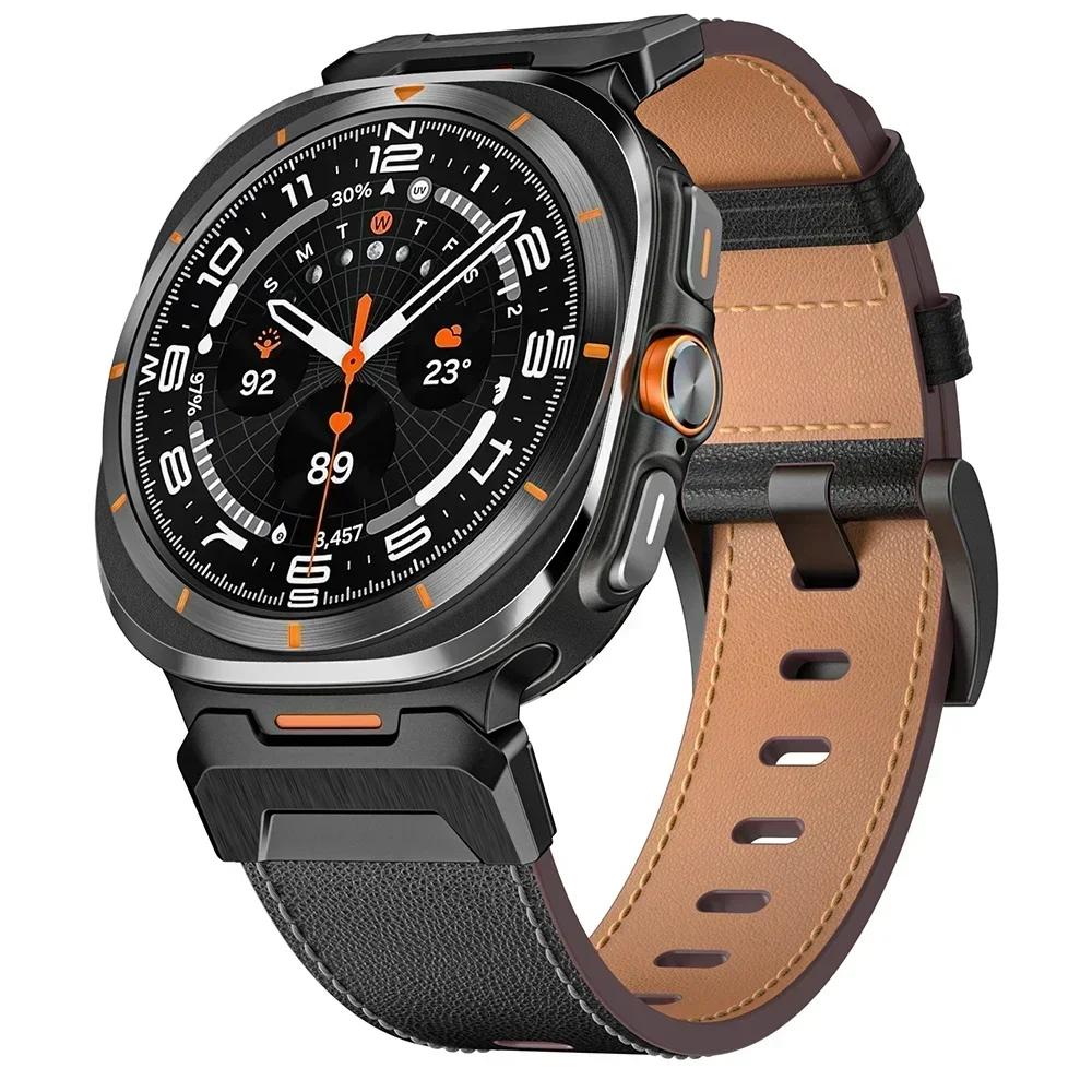 Кожаный ремешок для Samsung Galaxy Watch Ultra 2025 2024 ремешок из лошадиной кожи Для часов SAMSUNG GALAXY ULTRA 47MM