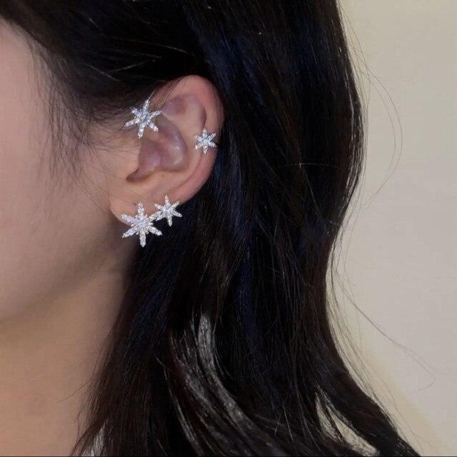 Korean Cartilage Earrings Y2k Non Piercing Crystal Bow Snowflake Clip Earrings For Women Ear Cuff Aesthetic Jewelry Stray