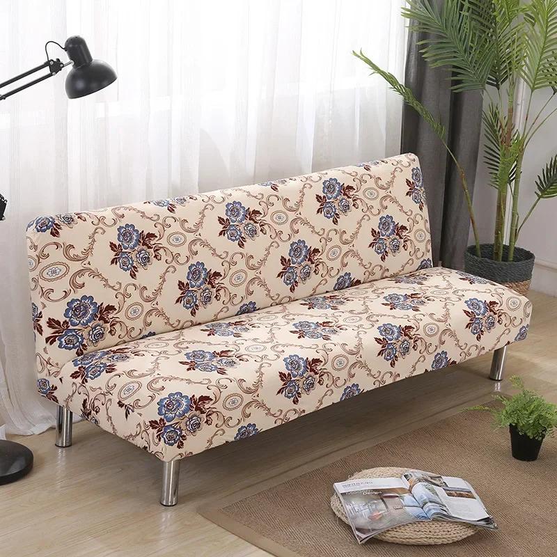 [Stretch Sofa Bed Cover] Spring/Summer Milk Silk Fabric Living Room Armless Folding Sofa Sofa Cover Puf Grande Y Esponjoso