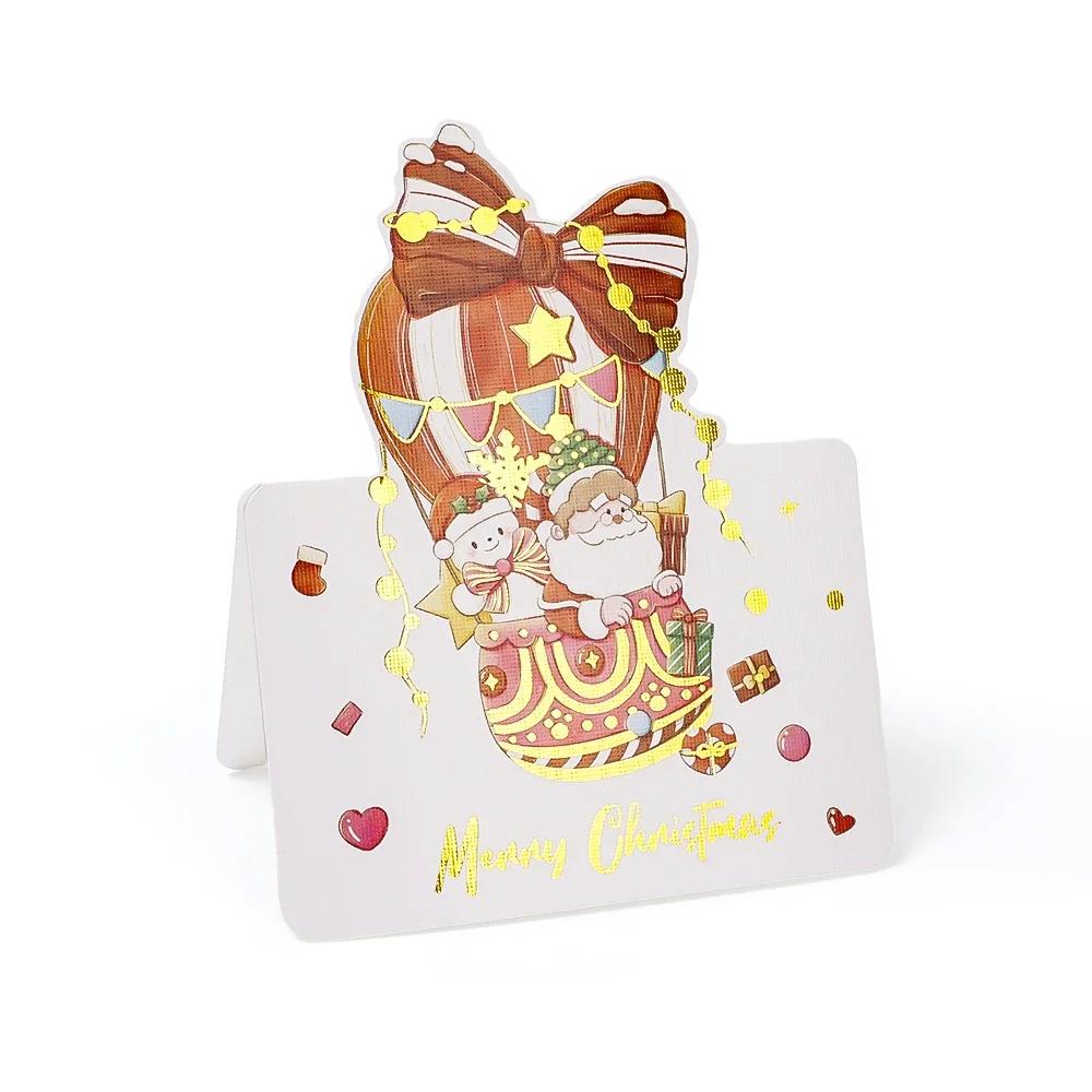 1-12 шт. Рождественские поздравительные открытки Мультяшный Санта-Клаус Снеговик Складная открытка Рождество День рождения Новый год Подарки Упаковочные принадлежности