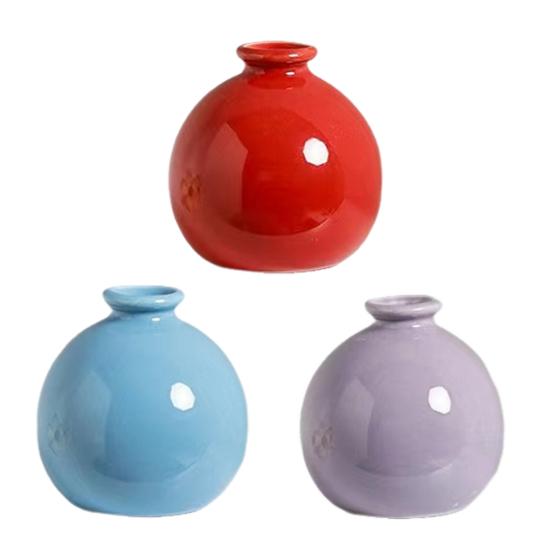 Mini Ceramic Vase Solid Color Glazed Flower Vase Desktop Decor Miniature Bud