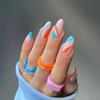 24Pcs/Set Quick Nails Multicolor Wavy Long Section False Nials Sticker Wearable Waterproof Manicure Finished Nails