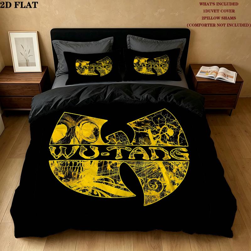 Wutang Clan Pattern Bedding Quilt Set Quilt Cover Pillowcase Home Birthday Gift(1 * duvet cover + 2 * pillowcase, without core)