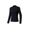 Li Ning Fitness Series Solid Color Printed Logo Stand Collar Tight Long Sleeve T-Shirt Women Tops Black ATLS076-2