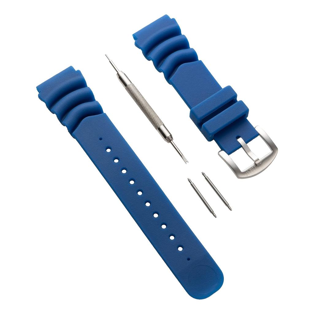 Watch Strap Lug Width 22mm Watch Band Urethane Band Replacement Belt Blue Silver Buckle Tool Spring Bar Box Included Diver Solar Model Genuine Day