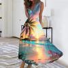 Women's Summer Fashion Hawaiian Print V-Neck Sleeveless Tunic Casual Dresses