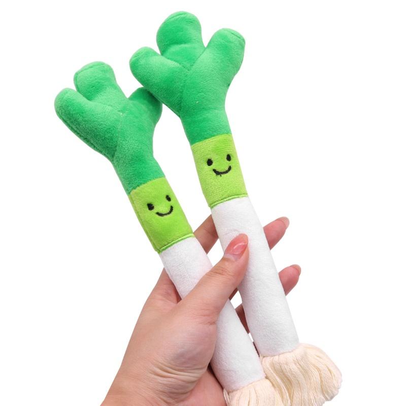 Cat Toy Interactive Training Sound Cats Chew Toy Simulated Scallion Kitten Toy Indoor Fluffy Plush Bell Toy Cat Accessories