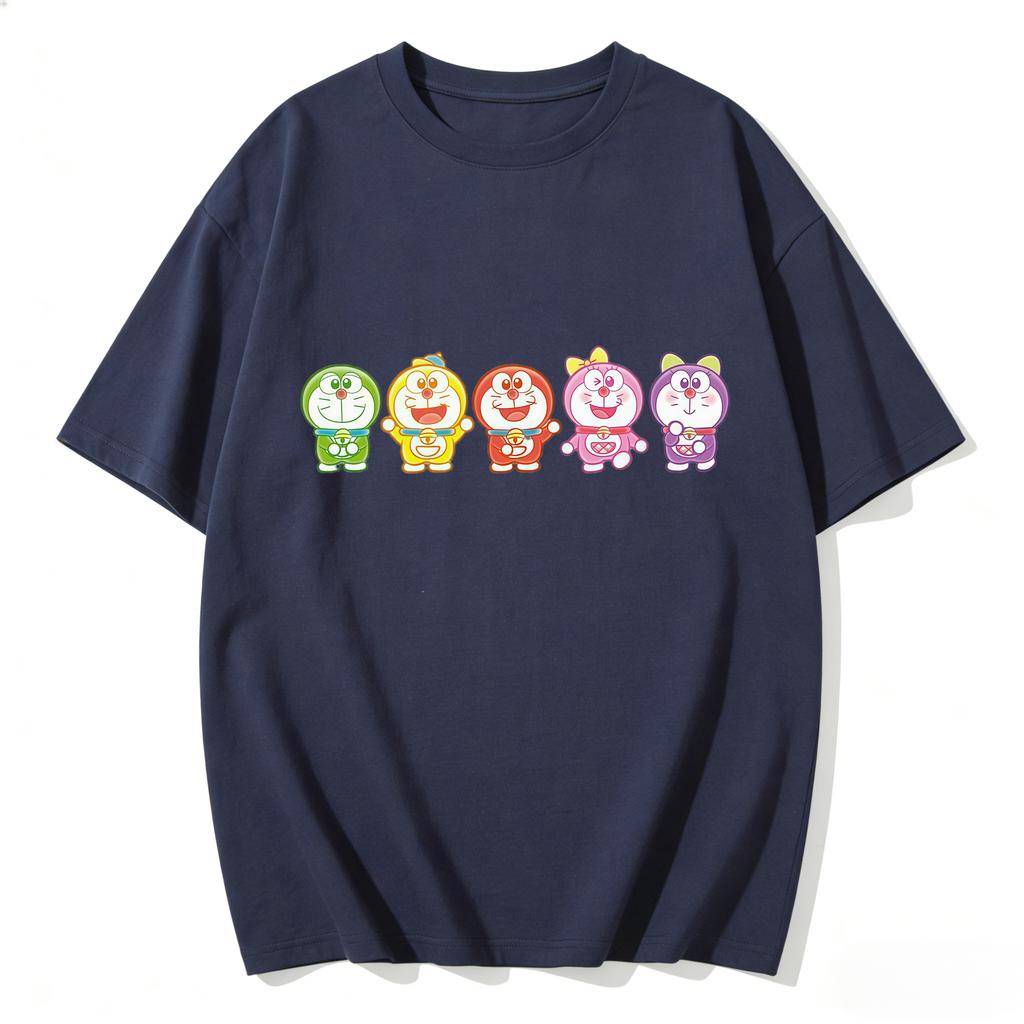 2026 Summer Doraemons Cartoon Printed Short Sleeve Pure Cotton Tshirt Classic Casual Family Matching Outfits Tops Couple Tees