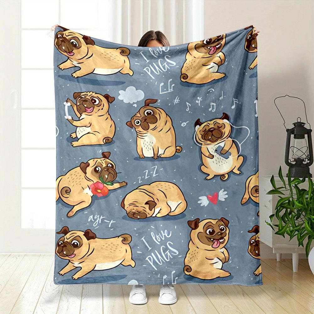 Adorable Cartoon Pugs Cozy Throw Blanket bedroom Blanket for Livingroom Couch lunch break Soft throw for Friend's festival Gift