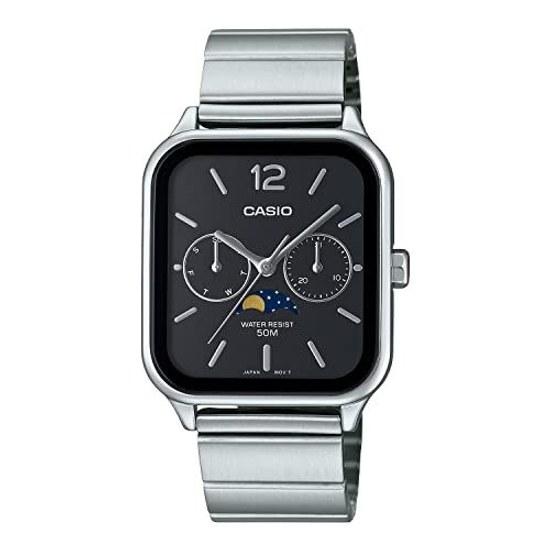 CASIO Стандартные Аналоговые Мужские Наручные Часы с Фазами Луны MTP-M305D-1AV Металлический Ремешок Черный Зарубежная Модель