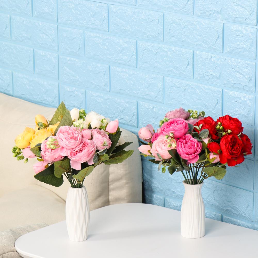head DIY Decor Home Ornament Vintage Rose bouquet Silk Peony Artificial Flowers Party Decoration