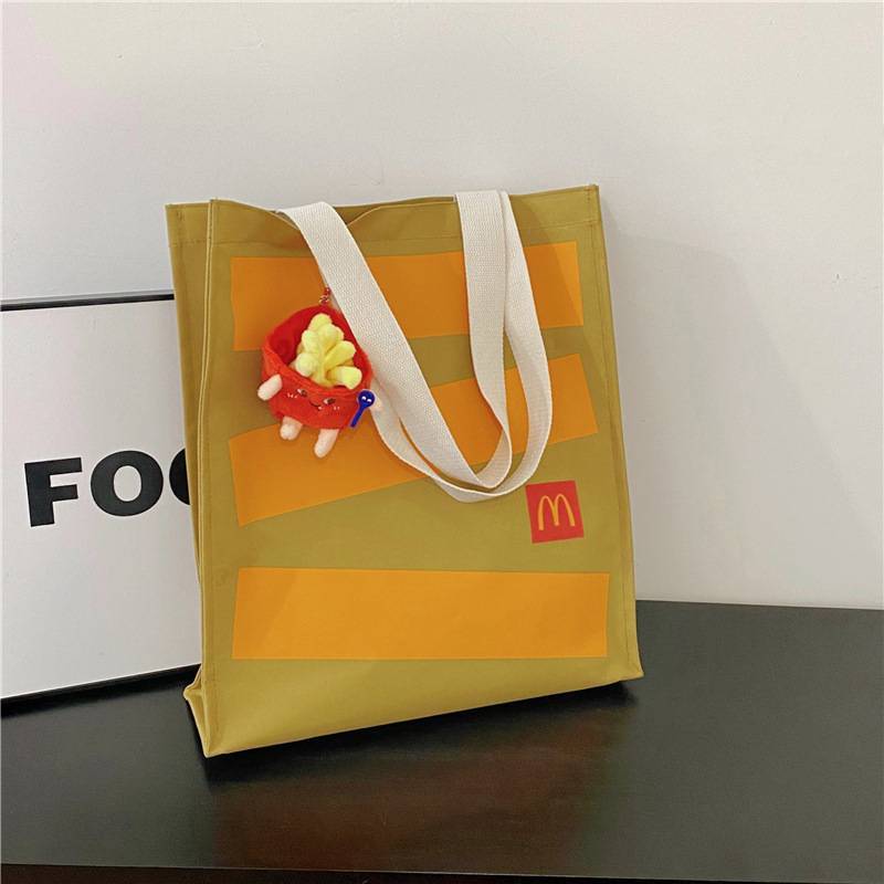 Mcdonalds Letter Print Cotton Canvas Backpack For College Students With Durability And Inner Pocket