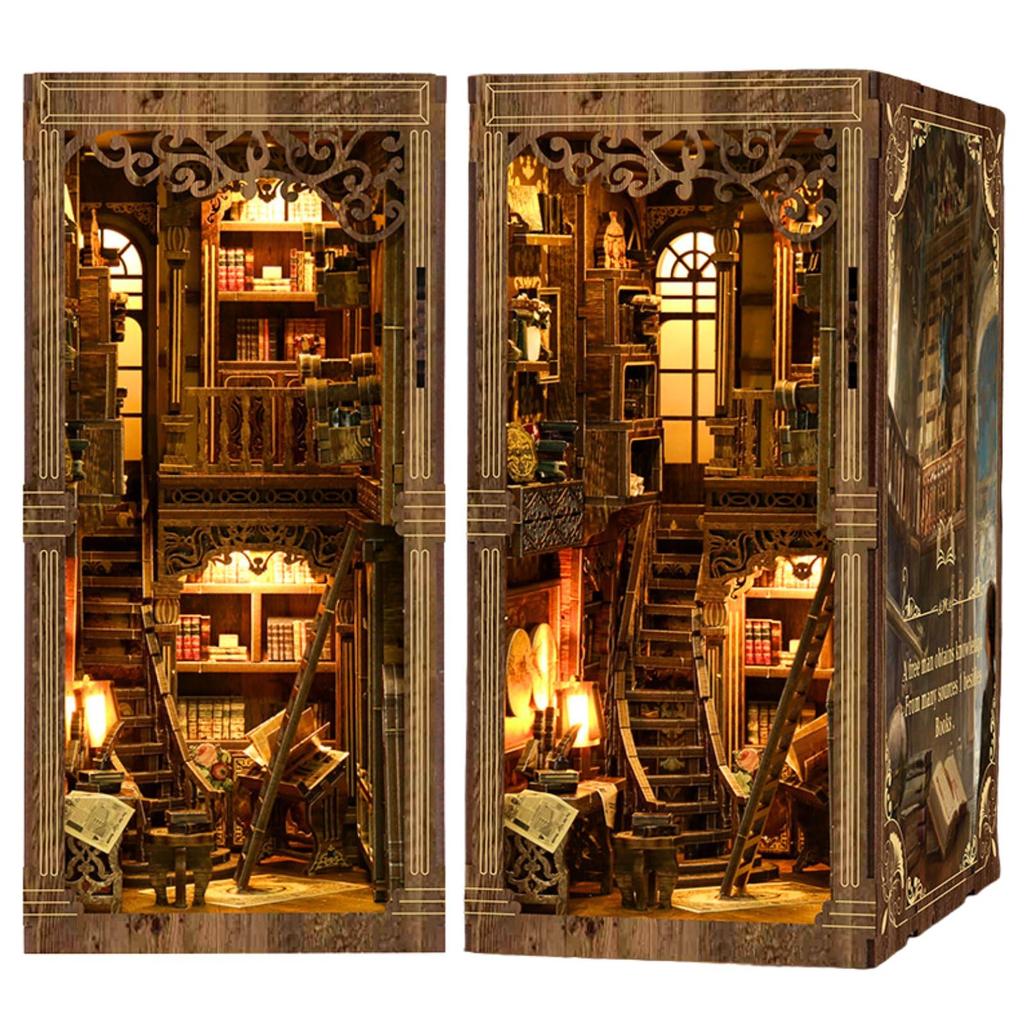 MARUHADO Book Nook Kit, Dollhouse Miniature with LED Light, 3D Puzzle, Wooden Bookshelf, DIY Handmade, Street Corner Used Bookstore