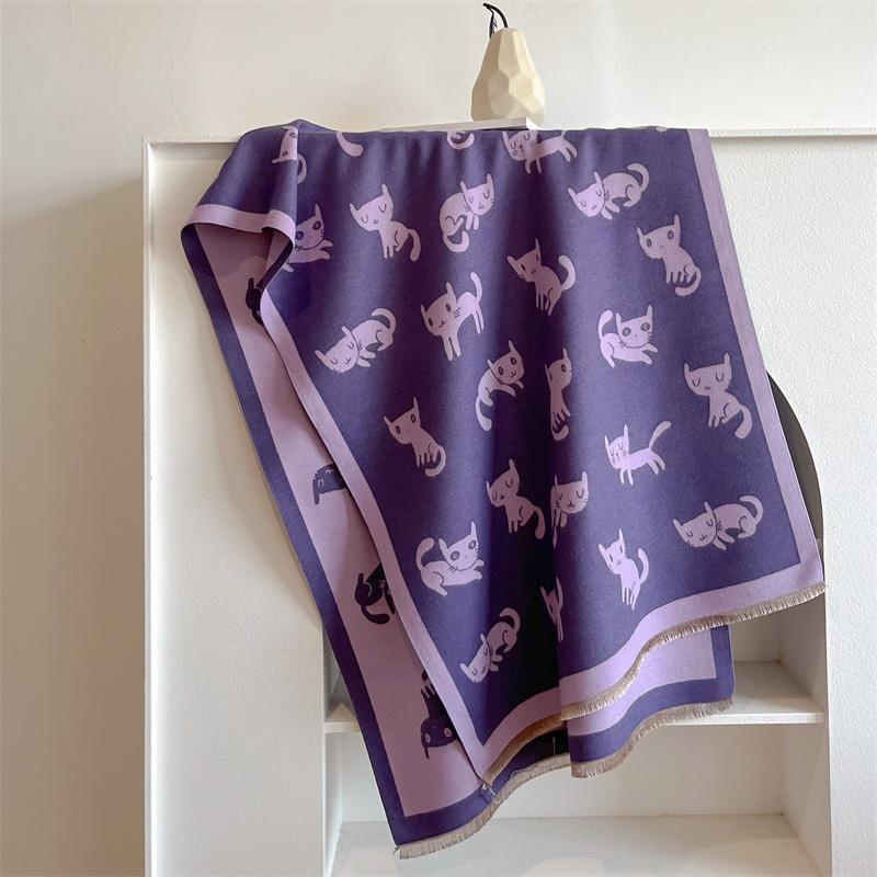 Double-sided Jacquard Thermal Air Conditioner Shawl Winter Long Imitation Cashmere Personalized Fashion Scarf Female Cat Scarf
