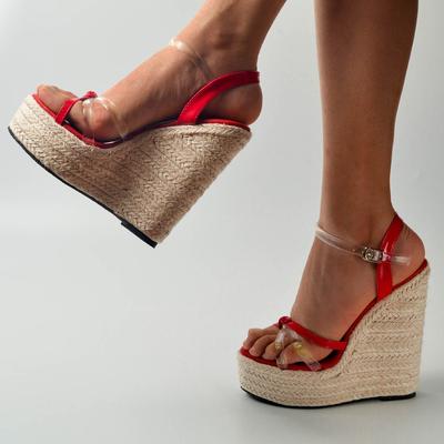 Женская обувь Соломенные повседневные элегантные босоножки на танкетке с ремешком, серия 10363, каблук 15 см, платформа 5 см, LFD