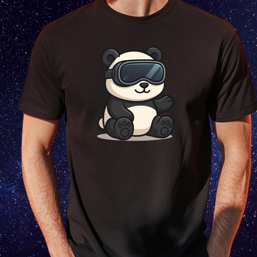 T-Shirt Herren Panda mit VR Brille Motiv Baumwolle Größe S bis 5XL
